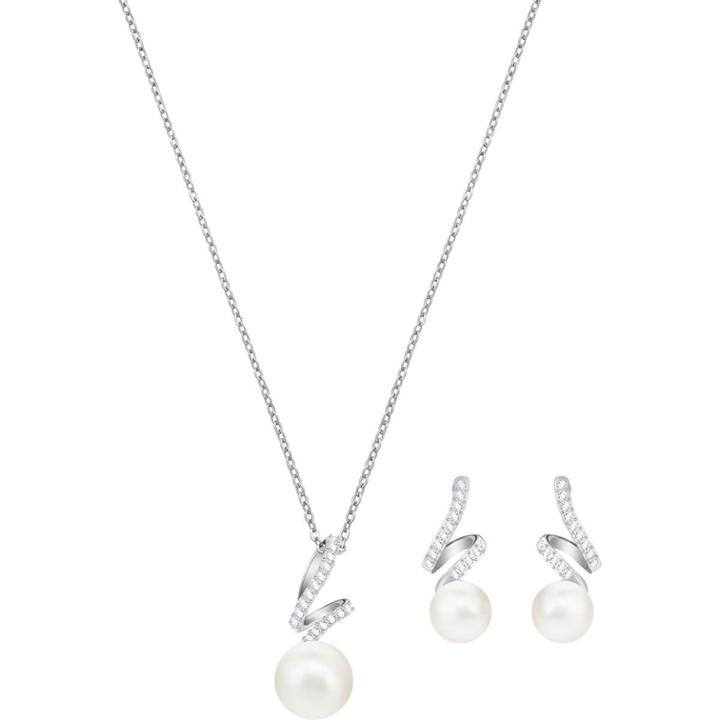 Swarovski Gabriella Pearl Set, White, Rhodium Plating