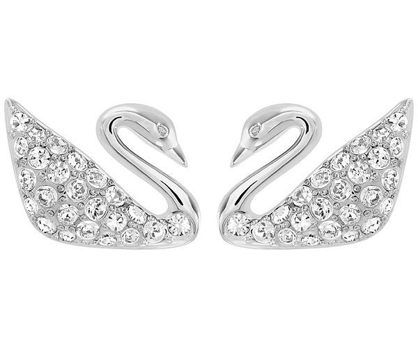 Swarovski Swarovski Swan Pierced Earrings, White, Rhodium Plating White Rhodium-plated