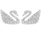 Swarovski Swarovski Swan Pierced Earrings, White, Rhodium Plating White Rhodium-plated