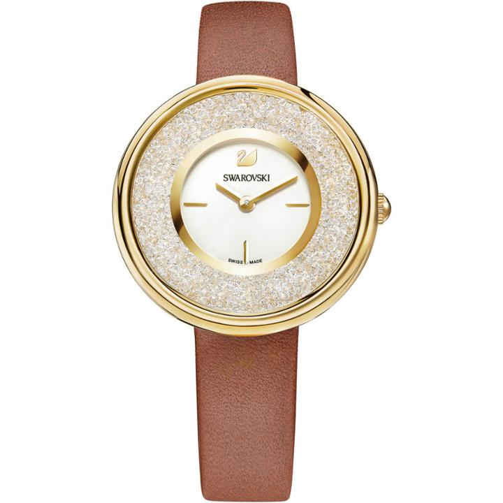 Swarovski Crystalline Pure Watch, Leather Strap, Brown, Gold Tone
