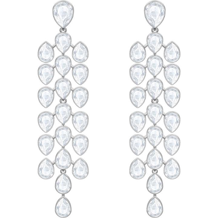 Swarovski Lake Pear Chandelier Pierced Earrings, White, Rhodium Plating