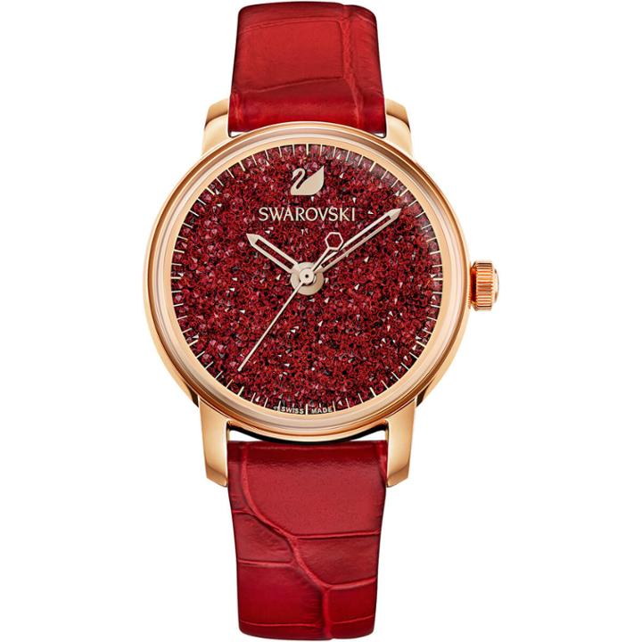 Swarovski Crystalline Hours Watch, Leather Strap, Red, Rose Gold Tone