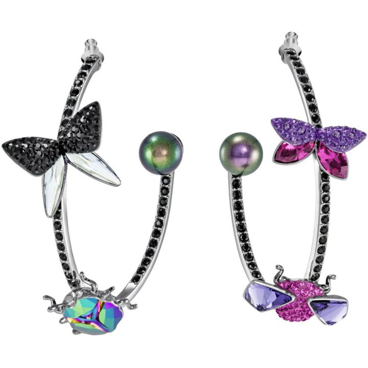 Swarovski Magnetized Hoop Pierced Earrings, Multi-colored, Black Ruthenium Plating