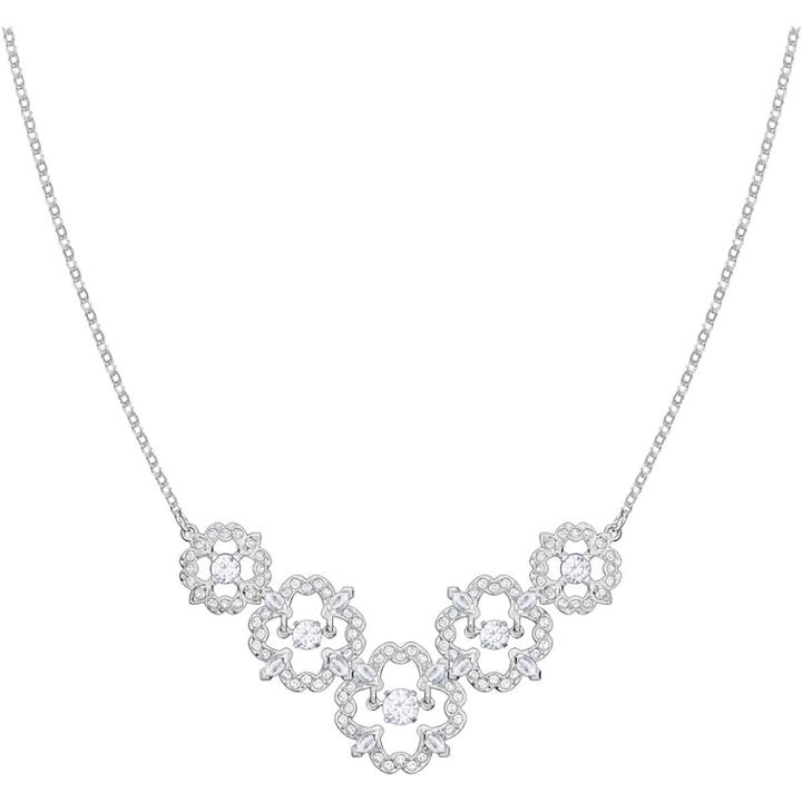 Swarovski Sparkling Dance Flower Necklace, Medium, White, Rhodium Plating