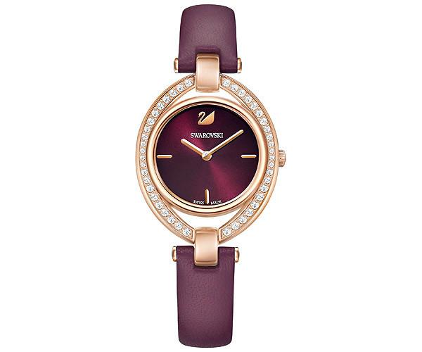Swarovski Swarovski Stella Watch, Leather Strap, Dark Red, Rose Gold Tone White Rose Gold-plated