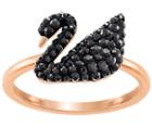 Swarovski Swarovski Iconic Swan Ring, Black, Rose Gold Plating Black Rose Gold-plated
