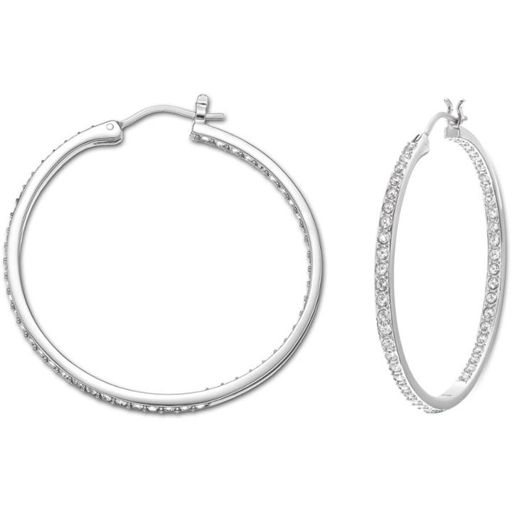 Swarovski Sommerset Hoop Pierced Earrings, Medium, White, Rhodium Plating