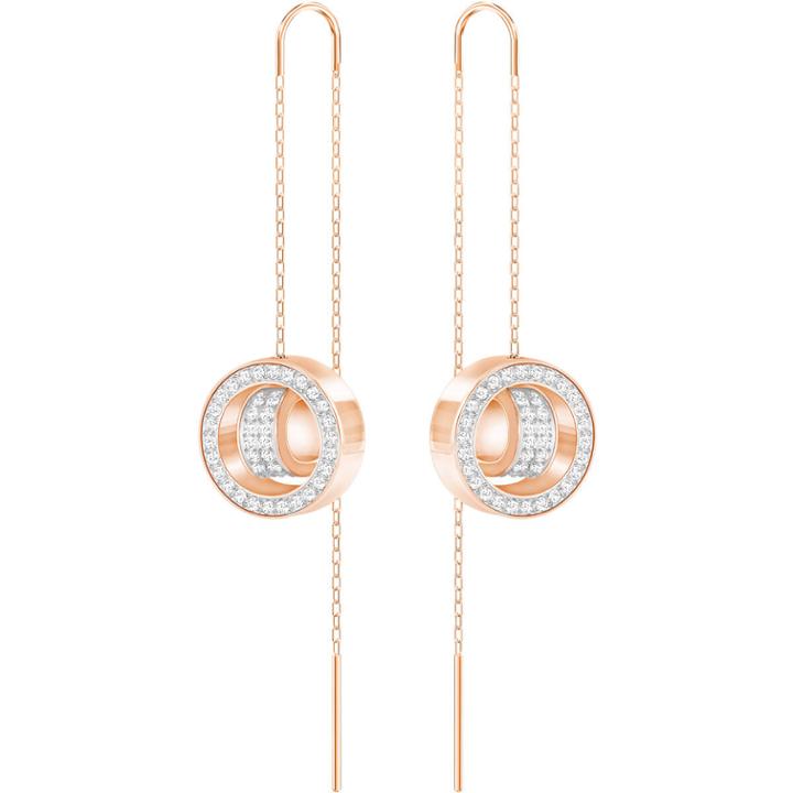 Swarovski Hollow Chain Pierced Earrings, White, Rose Gold Plating