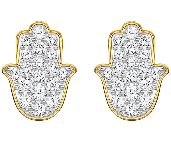 Swarovski Swarovski Hamsa Hand Pierced Earrings, White, Gold Plating White Gold-plated