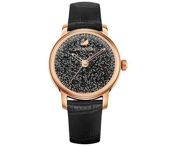 Swarovski Swarovski Crystalline Hours Watch, Leather Strap, Black, Rose Gold Tone Black Rose Gold-plated