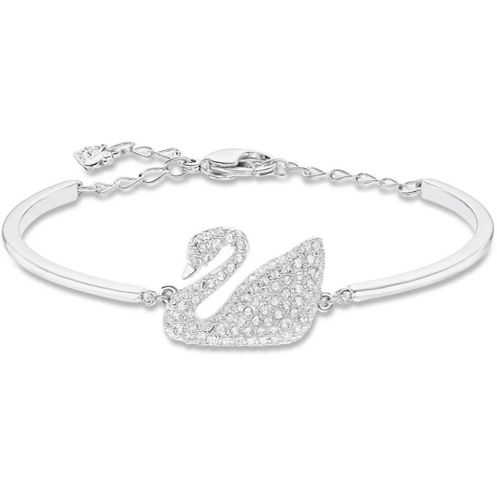 Swarovski Swan Bangle, White, Rhodium Plating