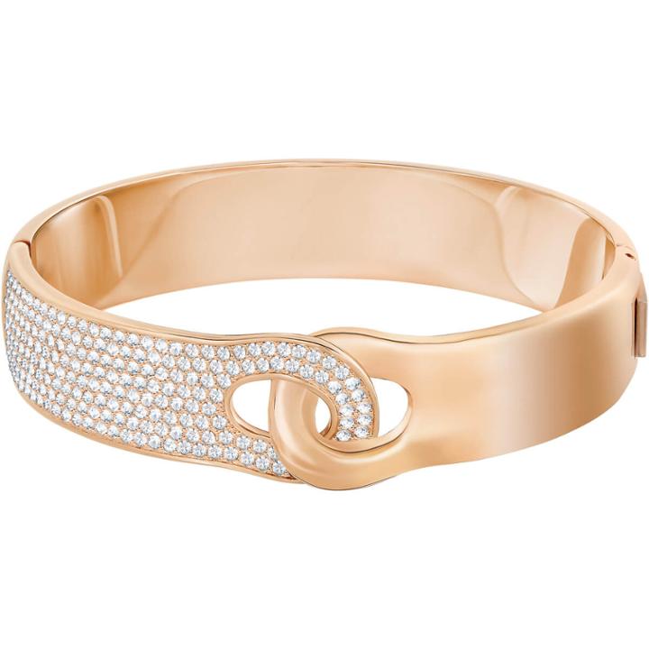Swarovski Gallon Wide Bangle, White, Rose Gold Plating