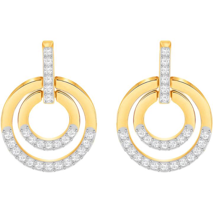 Swarovski Circle Pierced Earrings, Medium, White, Gold Plating