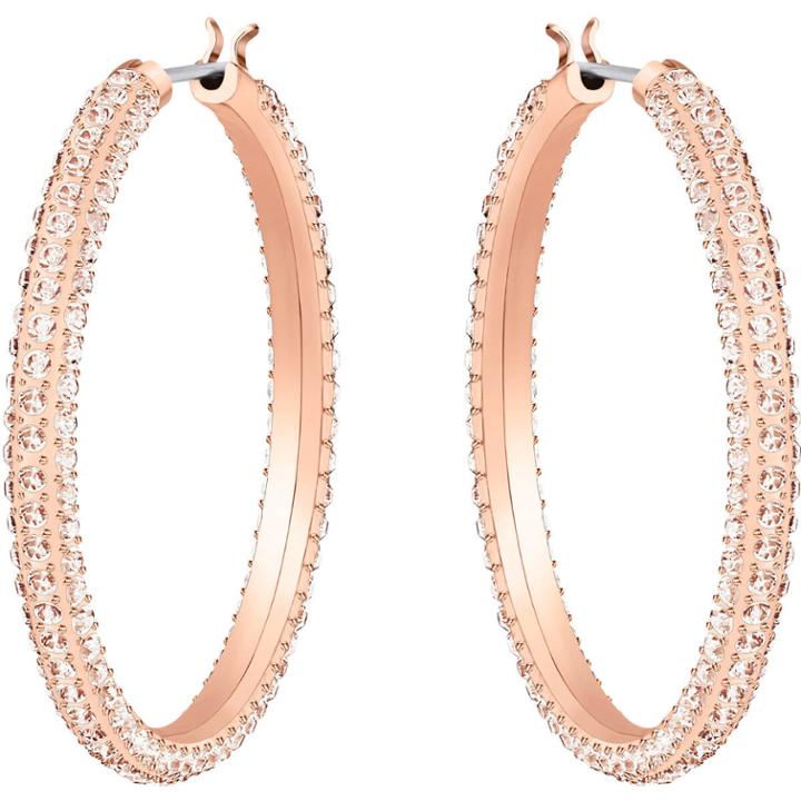 Swarovski Stone Hoop Pierced Earrings, Pink, Rose Gold Plating