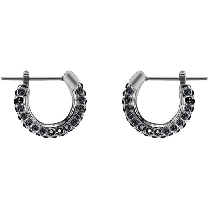 Swarovski Stone Pierced Earrings, Small, Black, Rhodium Plating
