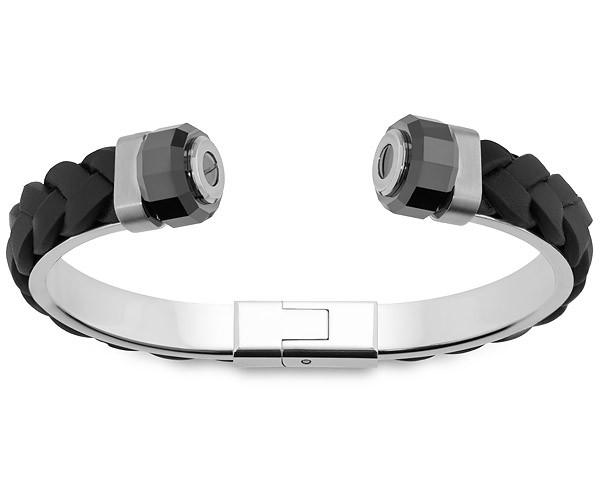 Swarovski Swarovski Revolution Black Leather Cuff Teal Stainless Steel