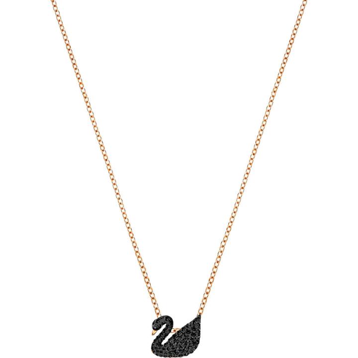 Swarovski Iconic Swan Pendant, Small, Black, Rose Gold Plating