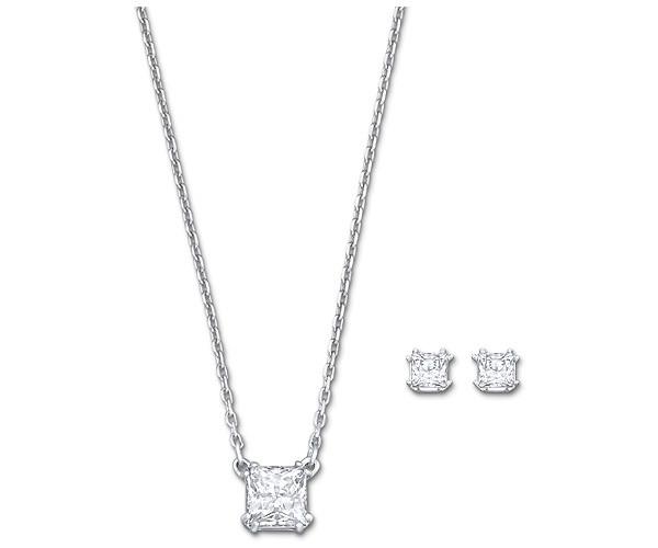 Swarovski Swarovski Attract Square Set, White, Rhodium Plating White Rhodium-plated