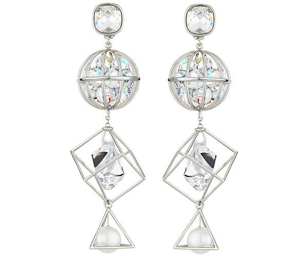 Swarovski Swarovski Nostalgia Triple Drop Pierced Earrings, White, Palladium Plating Violet Rhodium-plated