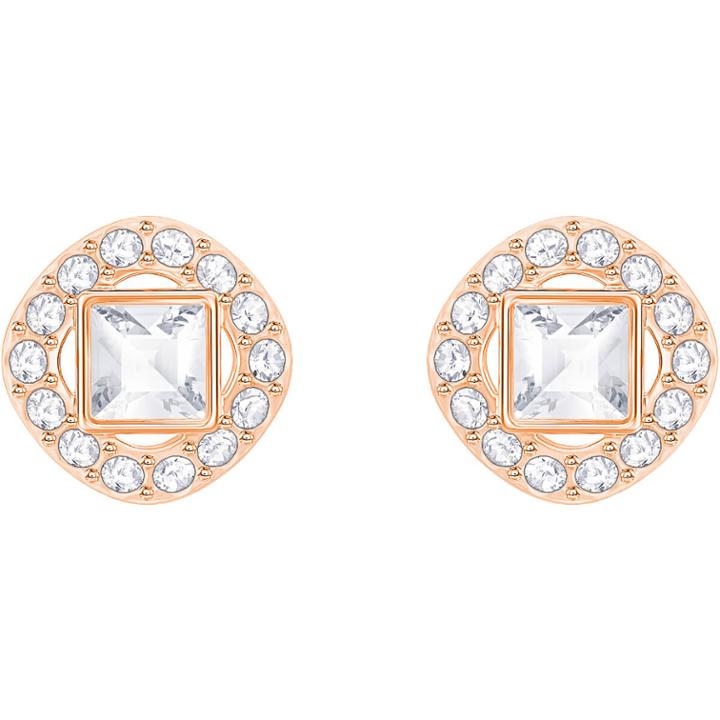 Swarovski Angelic Square Pierced Earrings, White, Rose Gold Plating