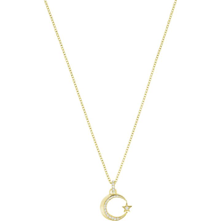 Swarovski Crescent And Star Pendant, White, Gold Plating