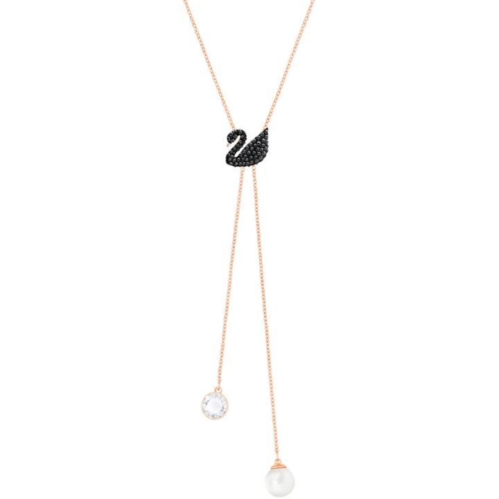 Swarovski Iconic Swan Double Y Necklace, Black, Rose Gold Plating