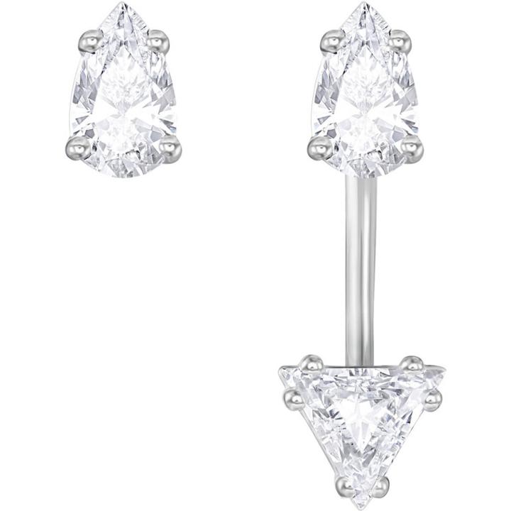Swarovski Attract Triangle Pierced Earrings With Jacket, White, Rhodium Plating