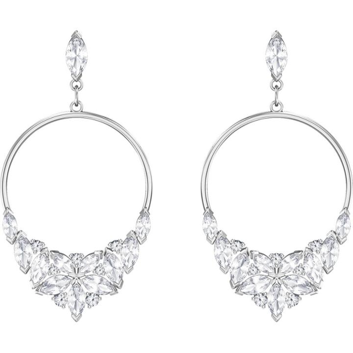 Swarovski Lady Frontal Hoop Pierced Earrings, White, Rhodium Plating