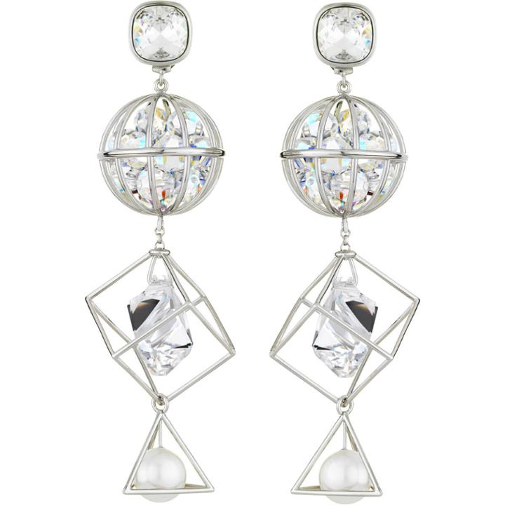 Swarovski Mary Katrantzou Nostalgia Triple Drop Pierced Earrings, White, Palladium Plating
