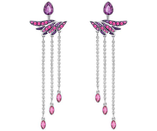 Swarovski Swarovski Hearty Pierced Earrings, Long, Multi-colored, Palladium Plating Dark Multi Rhodium-plated