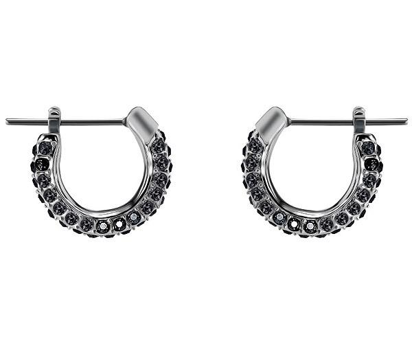 Swarovski Swarovski Stone Pierced Earrings, Small, Black, Rhodium Plating Teal Rhodium-plated