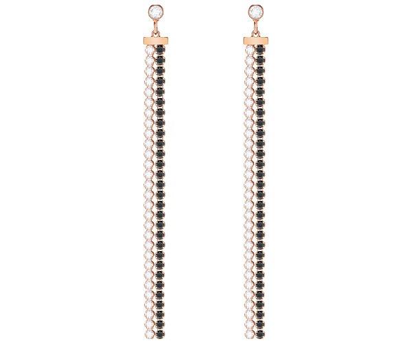 Swarovski Swarovski Subtle Pierced Earrings, Long, Black, Rose Gold Plating White Rose Gold-plated