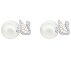 Swarovski Swarovski Iconic Swan Stud Pierced Earrings, White, Rhodium Plating White Rhodium-plated