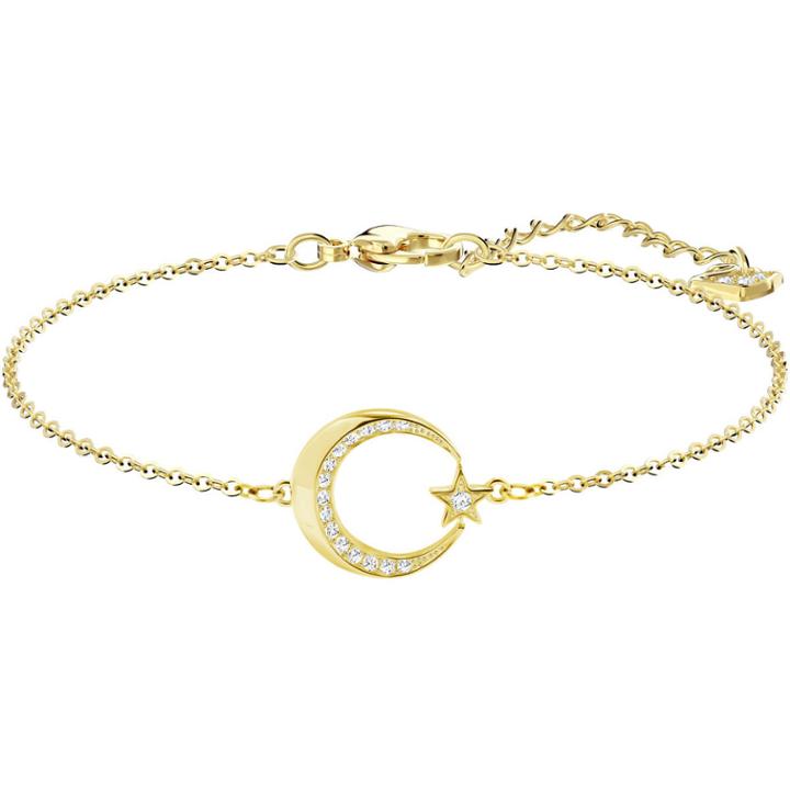 Swarovski Crescent And Star Bracelet, White, Gold Plating