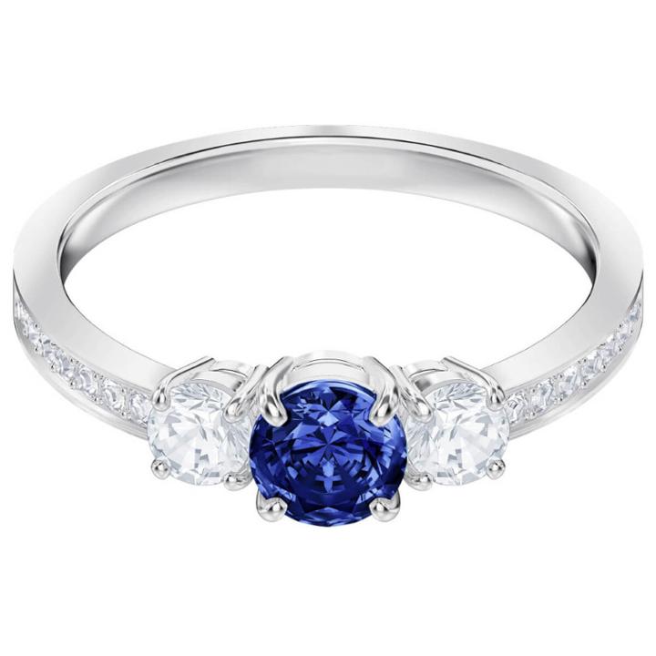Swarovski Attract Trilogy Round Ring, Blue, Rhodium Plating