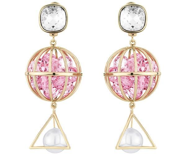 Swarovski Swarovski Nostalgia Drop Pierced Earrings, Pink, Gold Plating Pink Gold-plated