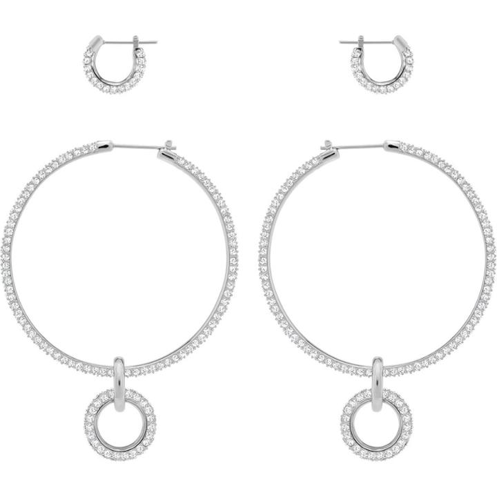 Swarovski Stone Pierced Earring Set, White, Rhodium Plating