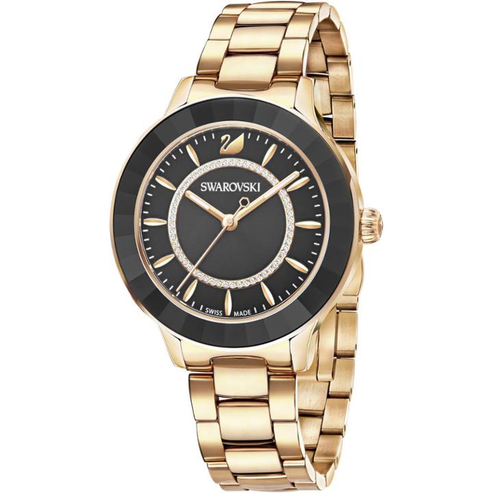 Swarovski Octea Lux Watch, Metal Bracelet, Black, Rose Gold Tone