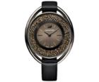 Swarovski Swarovski Crystalline Oval Watch, Leather Strap, Black, Black Tone Brown