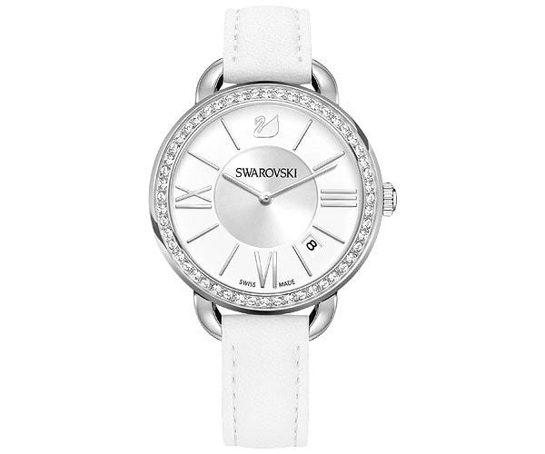 Swarovski Swarovski Aila Day Watch, Leather Strap, White, Silver Tone White Stainless Steel