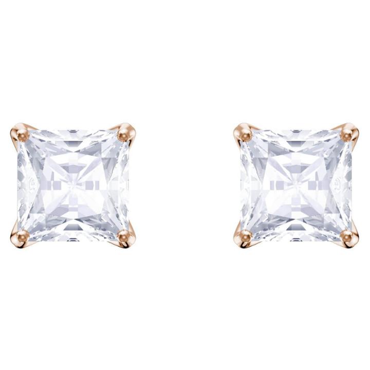 Swarovski Attract Stud Pierced Earrings, White, Rose Gold Plating
