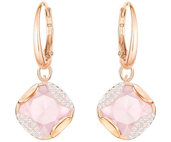 Swarovski Swarovski Heap Square Pierced Earrings, Pink, Rose Gold Plating Pink Rose Gold-plated