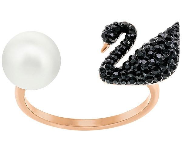 Swarovski Swarovski Iconic Swan Open Ring, Black, Rose Gold Plating Black Rose Gold-plated