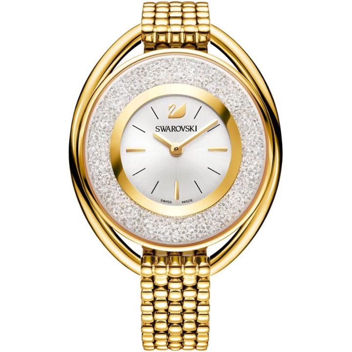 Swarovski Crystalline Oval Watch, Metal Bracelet, White, Gold Tone