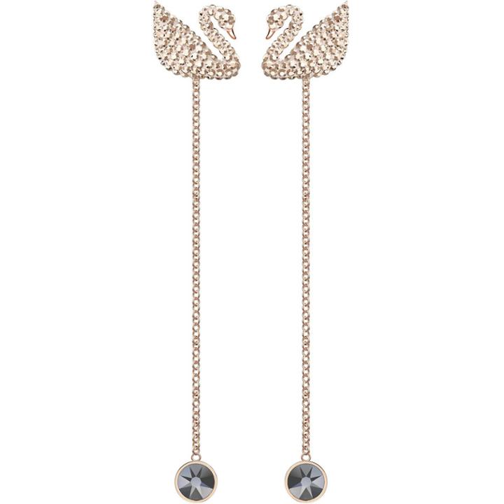 Swarovski Iconic Swan Pierced Earrings, White, Rose Gold Plating