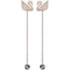 Swarovski Iconic Swan Pierced Earrings, White, Rose Gold Plating