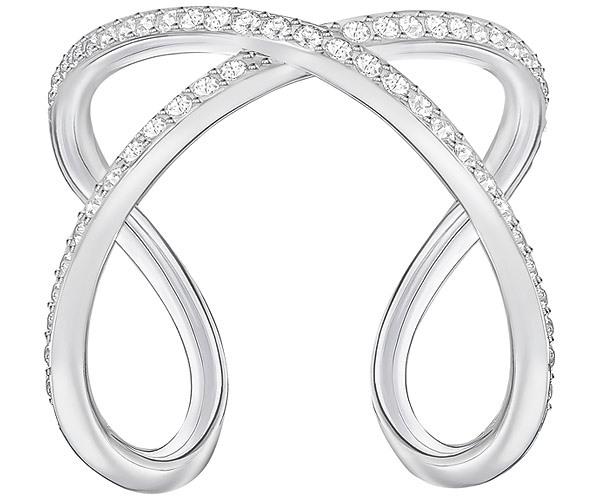 Swarovski Swarovski Humming Crossed Ring, White, Rhodium Plating White Rhodium-plated