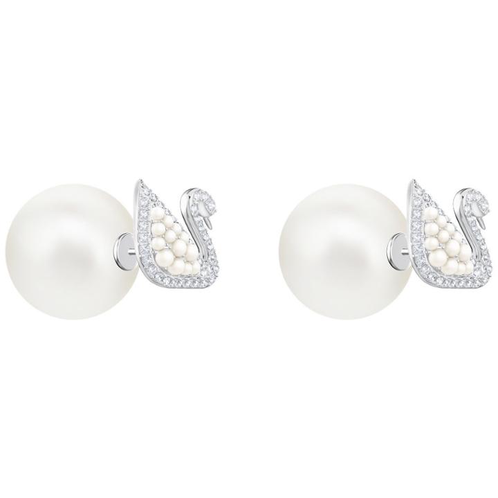 Swarovski Iconic Swan Stud Pierced Earrings, White, Rhodium Plating