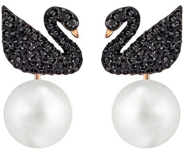 Swarovski Swarovski Iconic Swan Pierced Earring Jackets, Black, Rose Gold Plating Black Rose Gold-plated