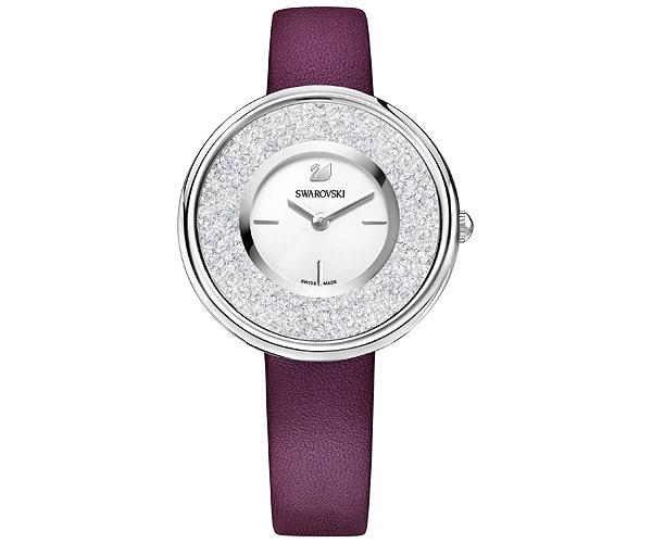 Swarovski Swarovski Crystalline Pure Watch, Leather Strap, Purple, Silver Tone White Stainless Steel